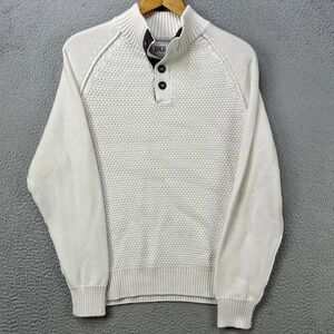 BKE Adult Mens Large Sweater Henley White Textured Knit Long Sleeve Outdoor EUC